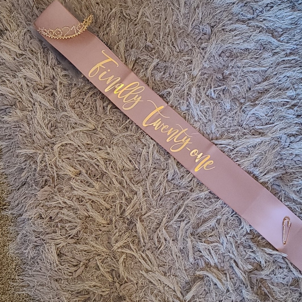 21st Birthday Sash and Crown Rose and Gold